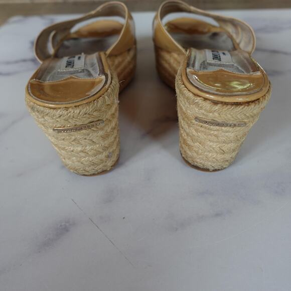 Jimmy Choo Shoes Womens Size 39 Beige Patent Wedge Espadrille Sandals Italy - Picture 5 of 10